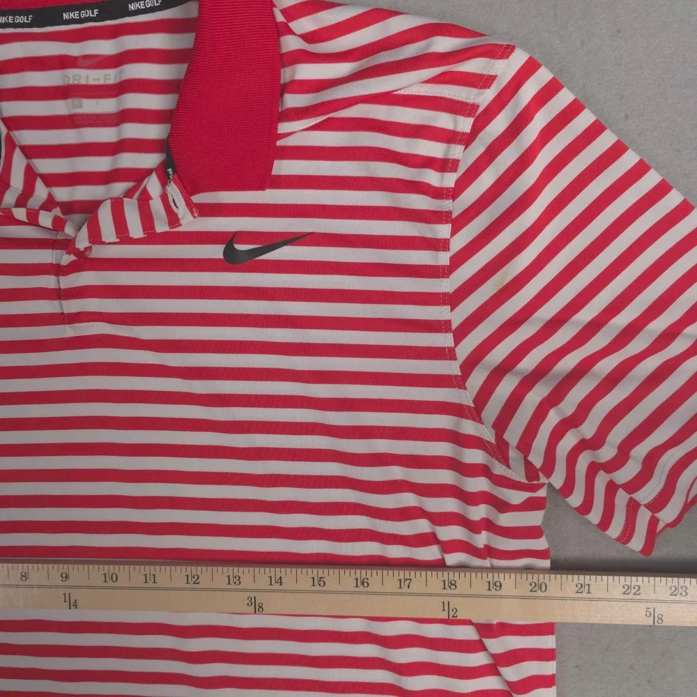 Nike Golf Dri Fit Red White Striped Polo Shirt Mens Large Activewear‎